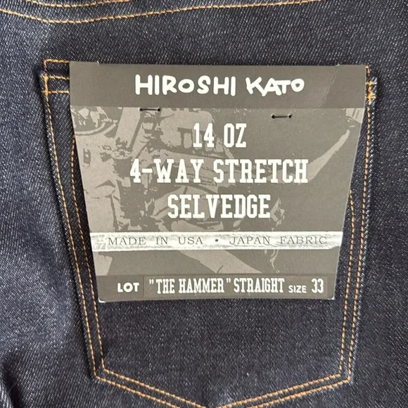 HIROSHI Kato Men’s size 33/30 Hammer Straight Indigo Raw 14oz Selvedge Jeans NWT - Picture 5 of 6